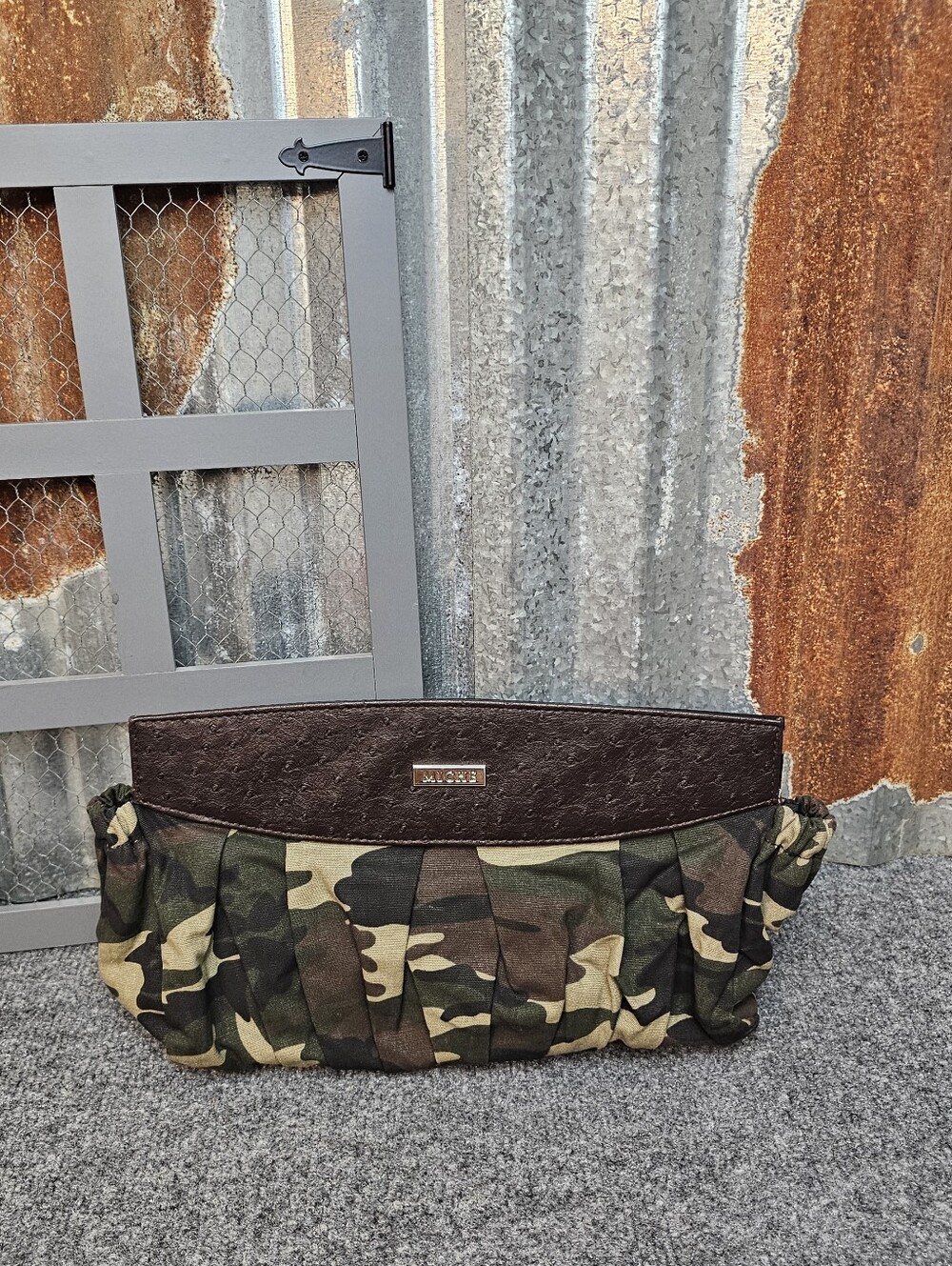 MICHE Classic Purse "Shell ONLY" . Stefanie Camouflage- Brown Textured Trim